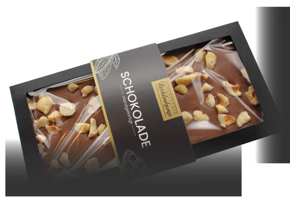 Schokoladentafel der Confiserie Möhlenkamp mit Topping